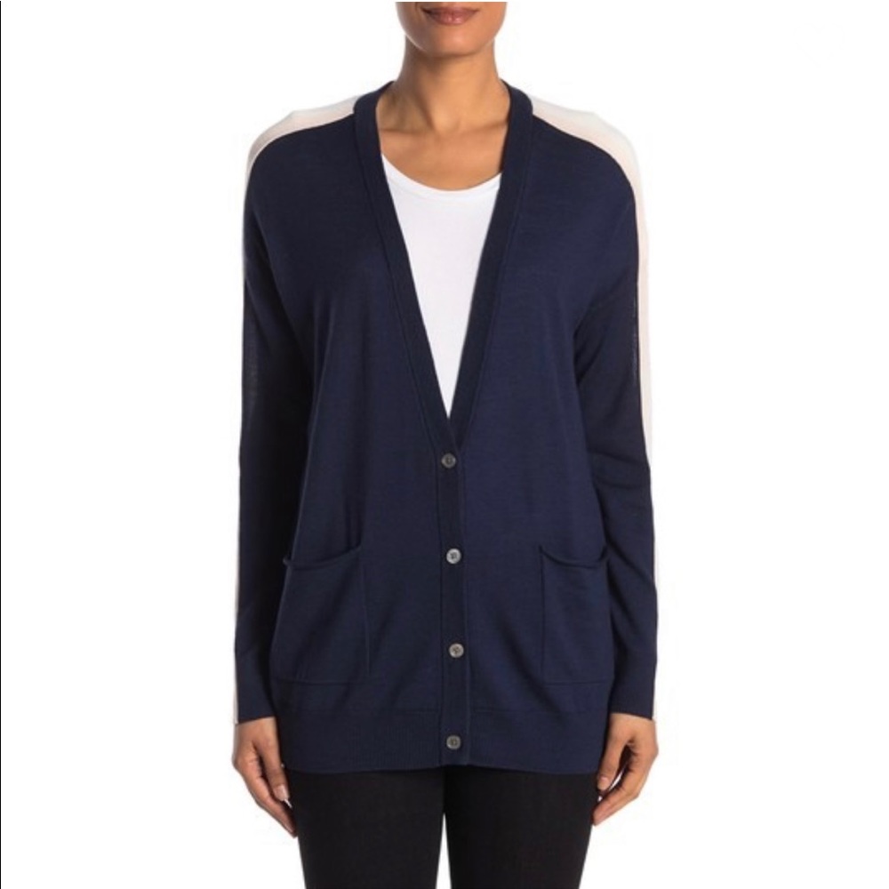 ATM Schoolboy Merino Wool Cardigan in Navy